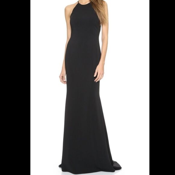 New Badgley Mischka black halter cutout side mesh black gown - Picture 6 of 6